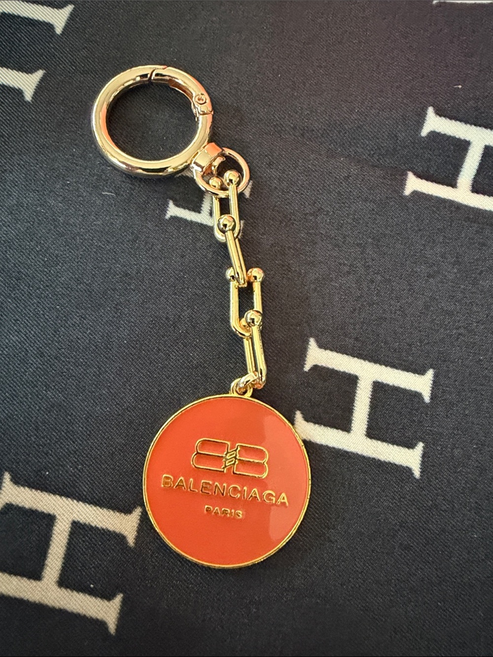 Orange Enamel & Gold-Tone Logo Keyring